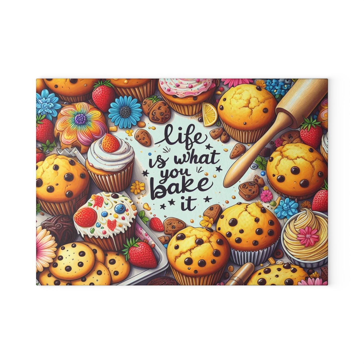 🍪 Life Is What You Bake It Cutting Board – Sweet Style for Your Kitchen 🧁