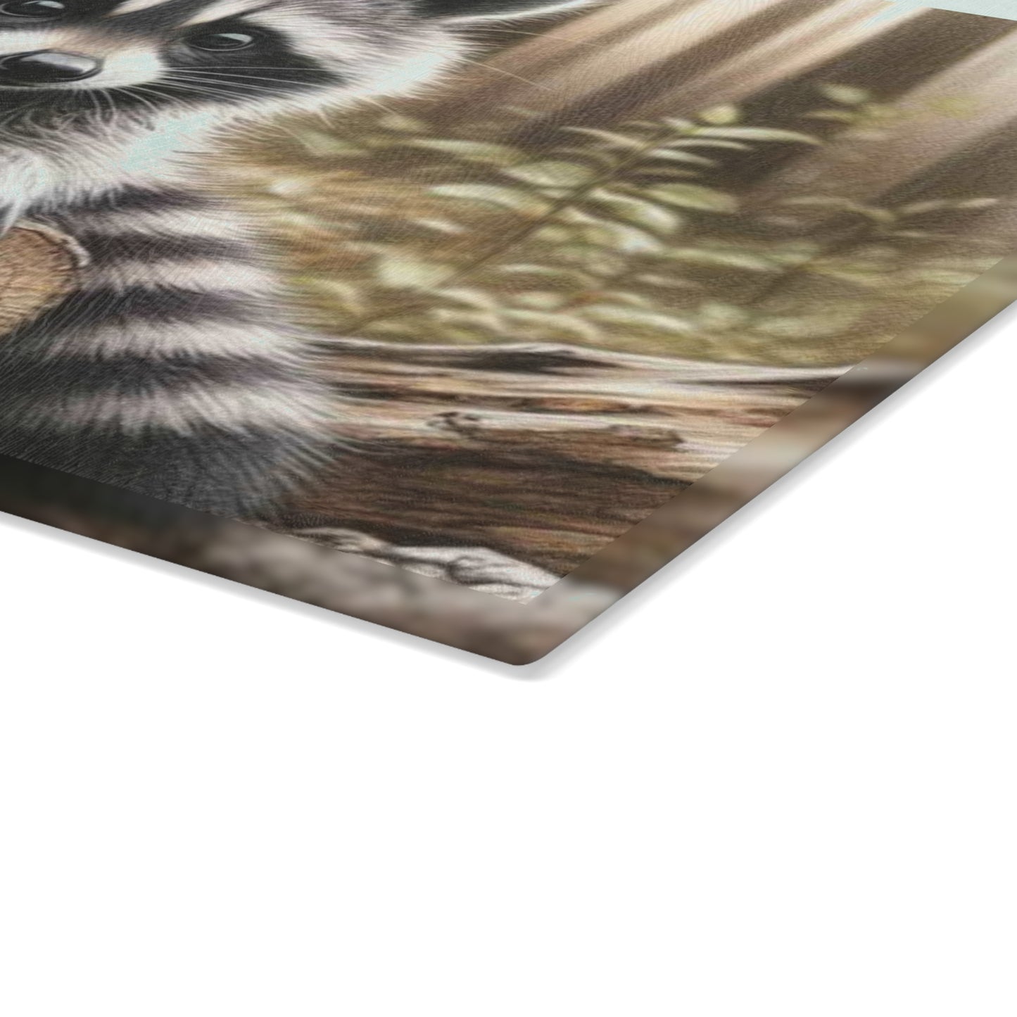 Tabla de cortar con diseño de mapache curioso: el encanto rústico se fusiona con la fantasía del bosque