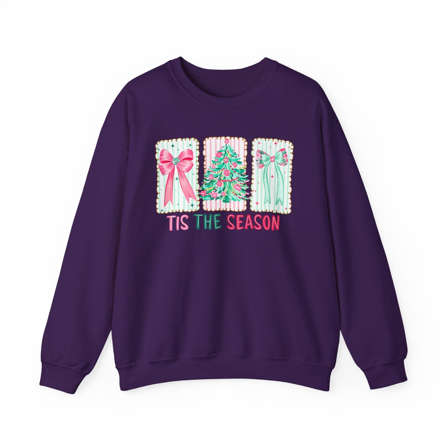 🎀🎄 ’Tis The Season Sweatshirt – Pastel Bows & Merry Tree Vibes ✨☃️