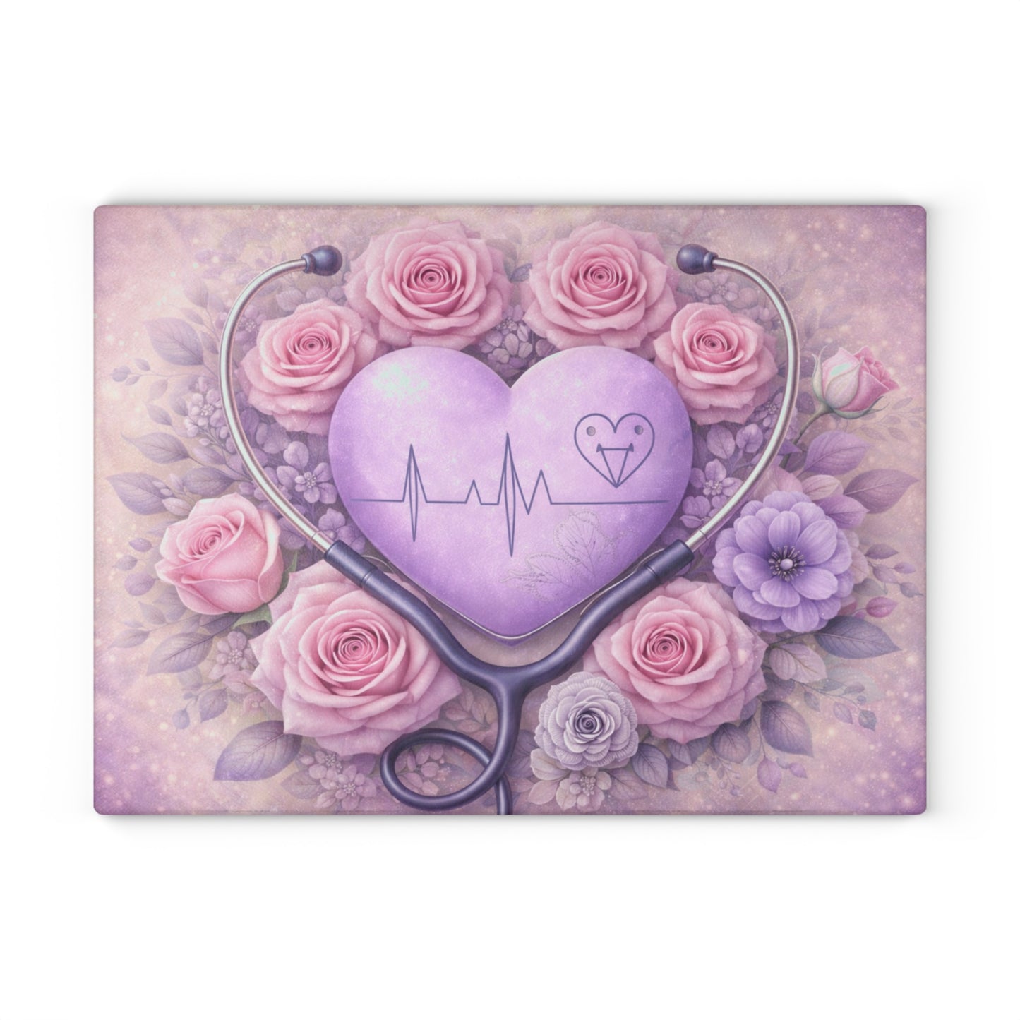 Nurse Heartbeat Floral Glass Cutting Board – Medical Appreciation Kitchen Art