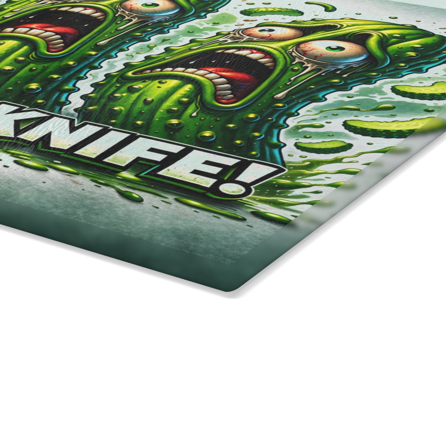 She Has a Knife! Glass Cutting Board – Pickle Panic Funny Kitchen Decor
