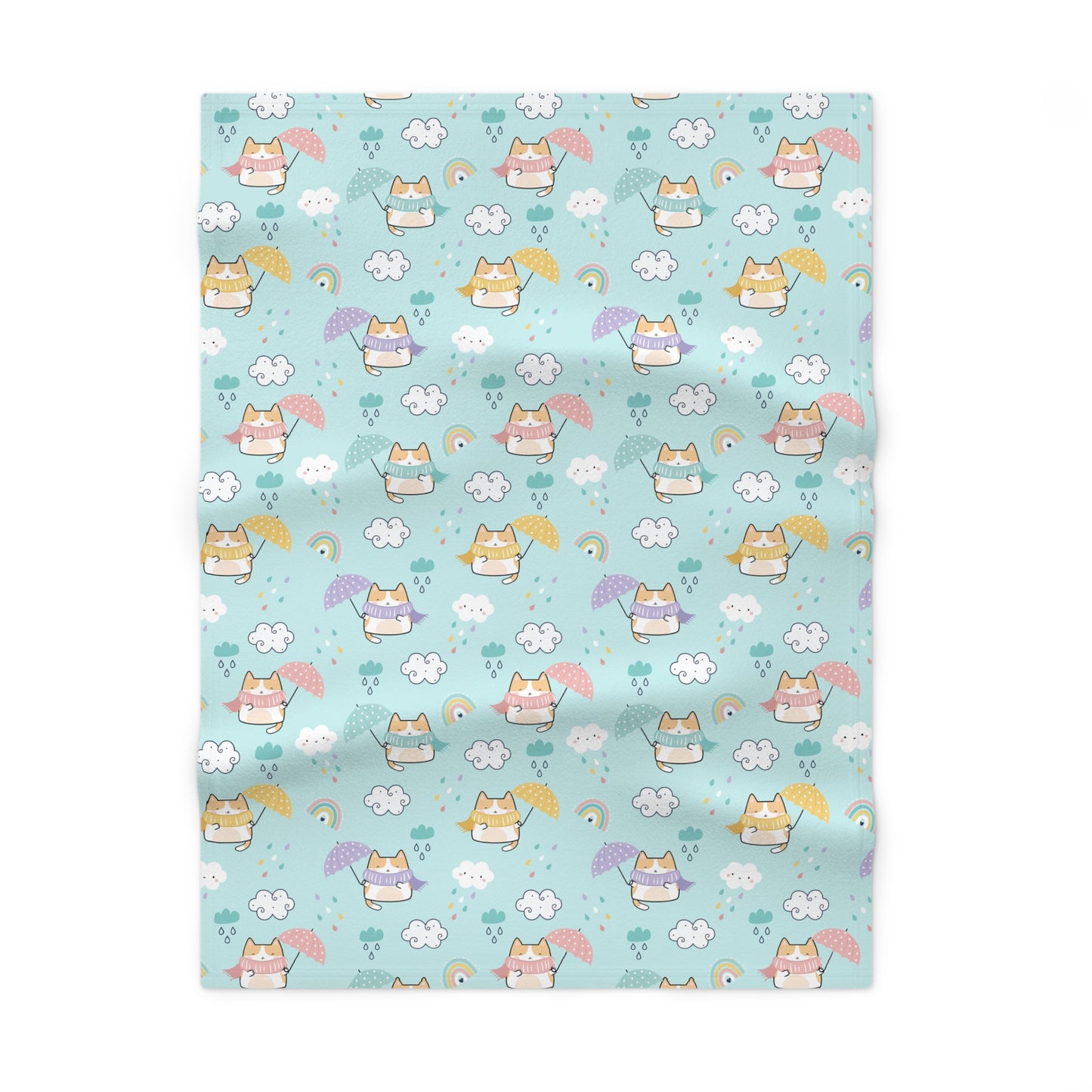 Rainy Day Kitties Baby Blanket – Ultra-Soft Fleece 30″×40″ | Pastel Cats, Umbrellas & Rainbows