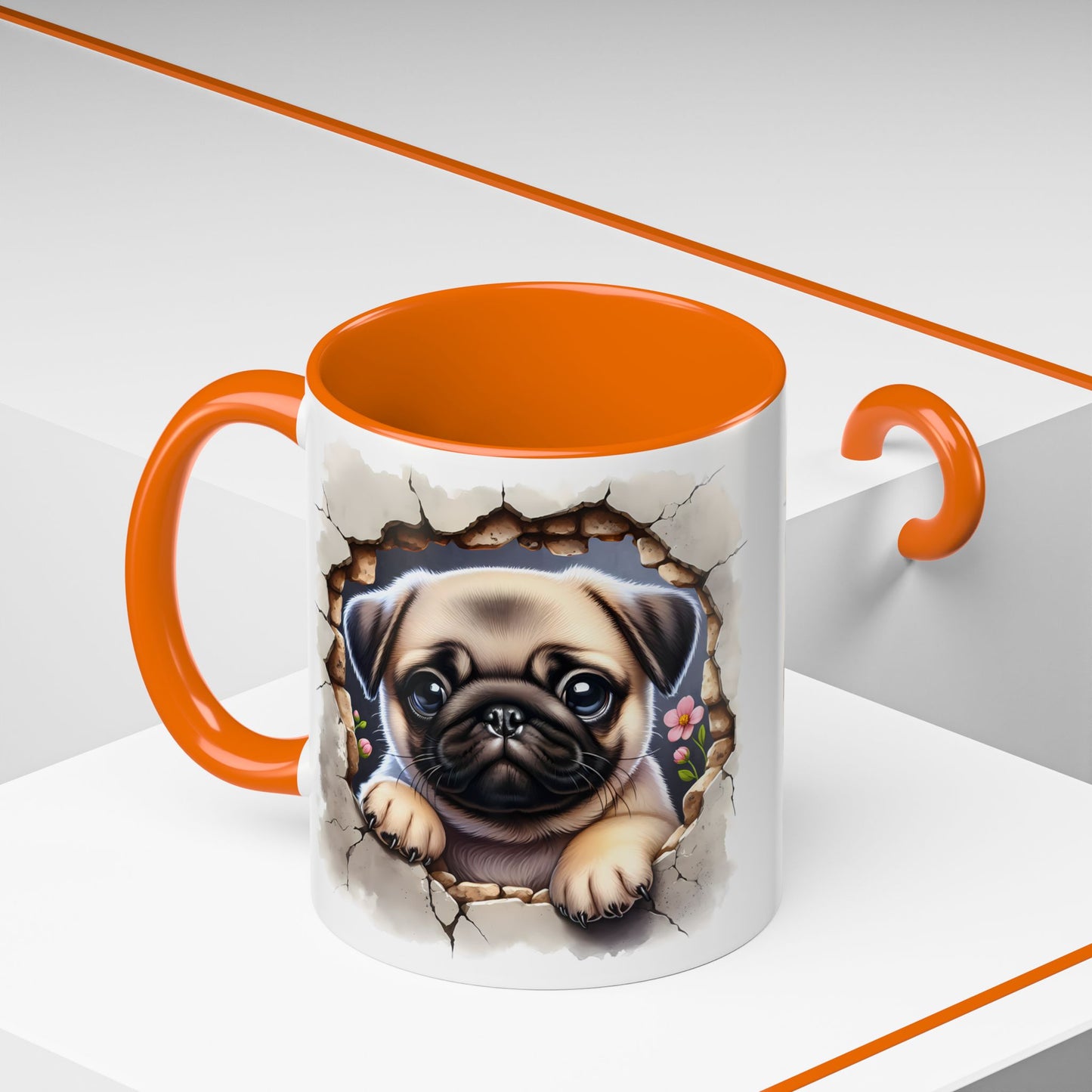 🐾💛 Pug Puppy Accent Mug – Cute Wrinkly Pug Coffee Cup ☕✨