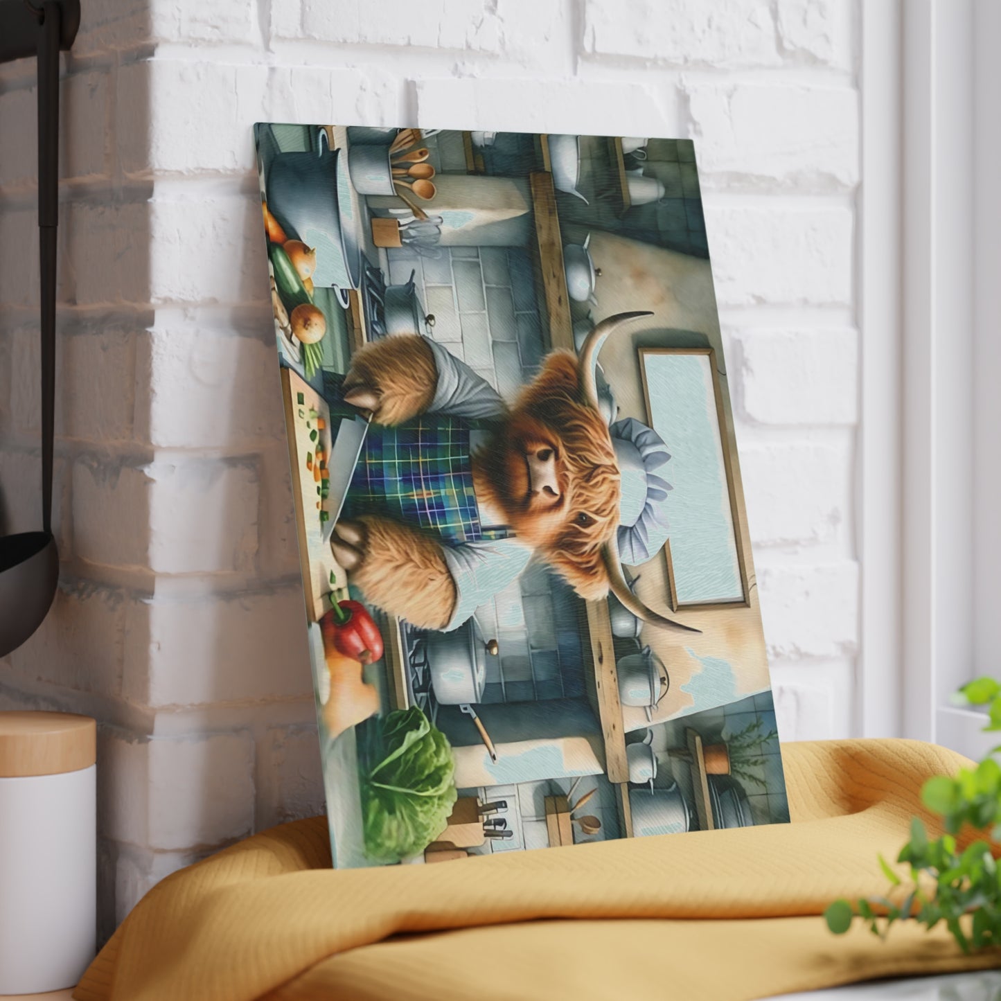 Tabla de cortar de vidrio Highland Cow Chef: decoración divertida para cocinas de estilo rústico