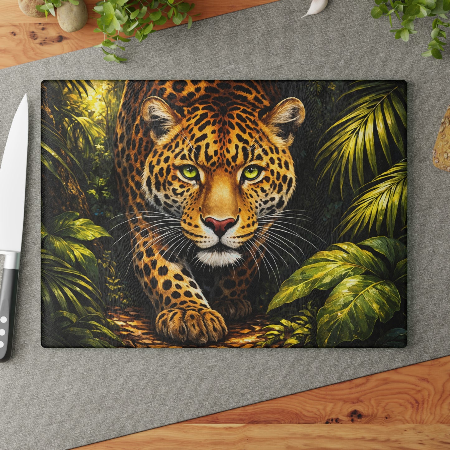 Leopard Jungle Glass Cutting Board – Majestic Wildlife Nature Artwork