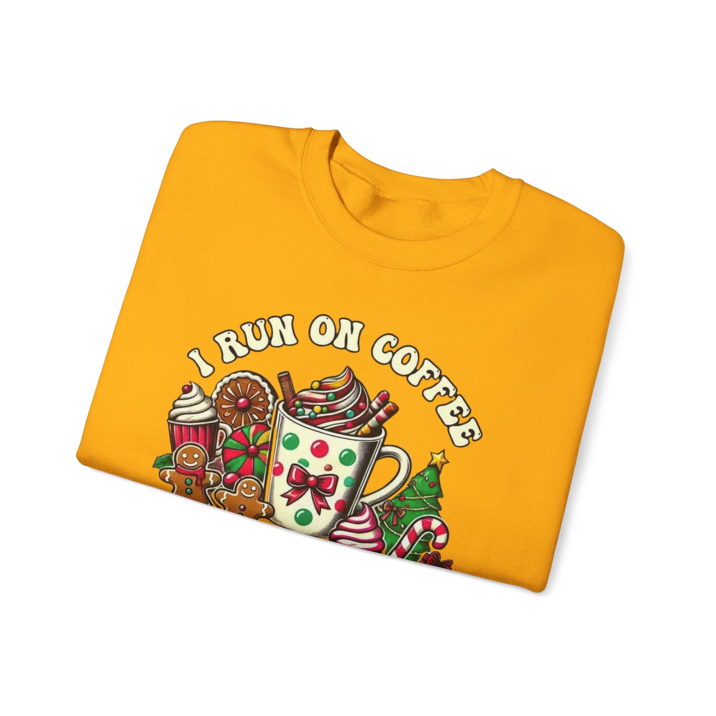 ☕🎄 I Run on Coffee and Christmas Cheer Sweatshirt – Cozy, Cute & Caffeinated ✨🧁