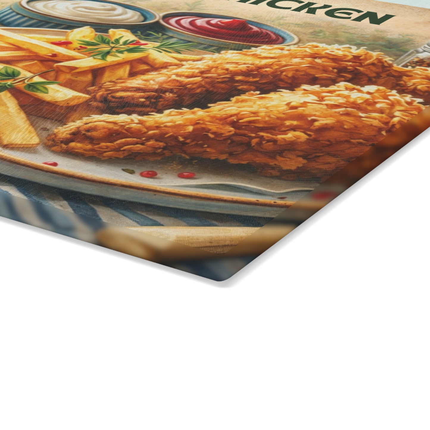Crispy Fried Chicken Recipe Glass Cutting Board – Classic Comfort Food Kitchen Art