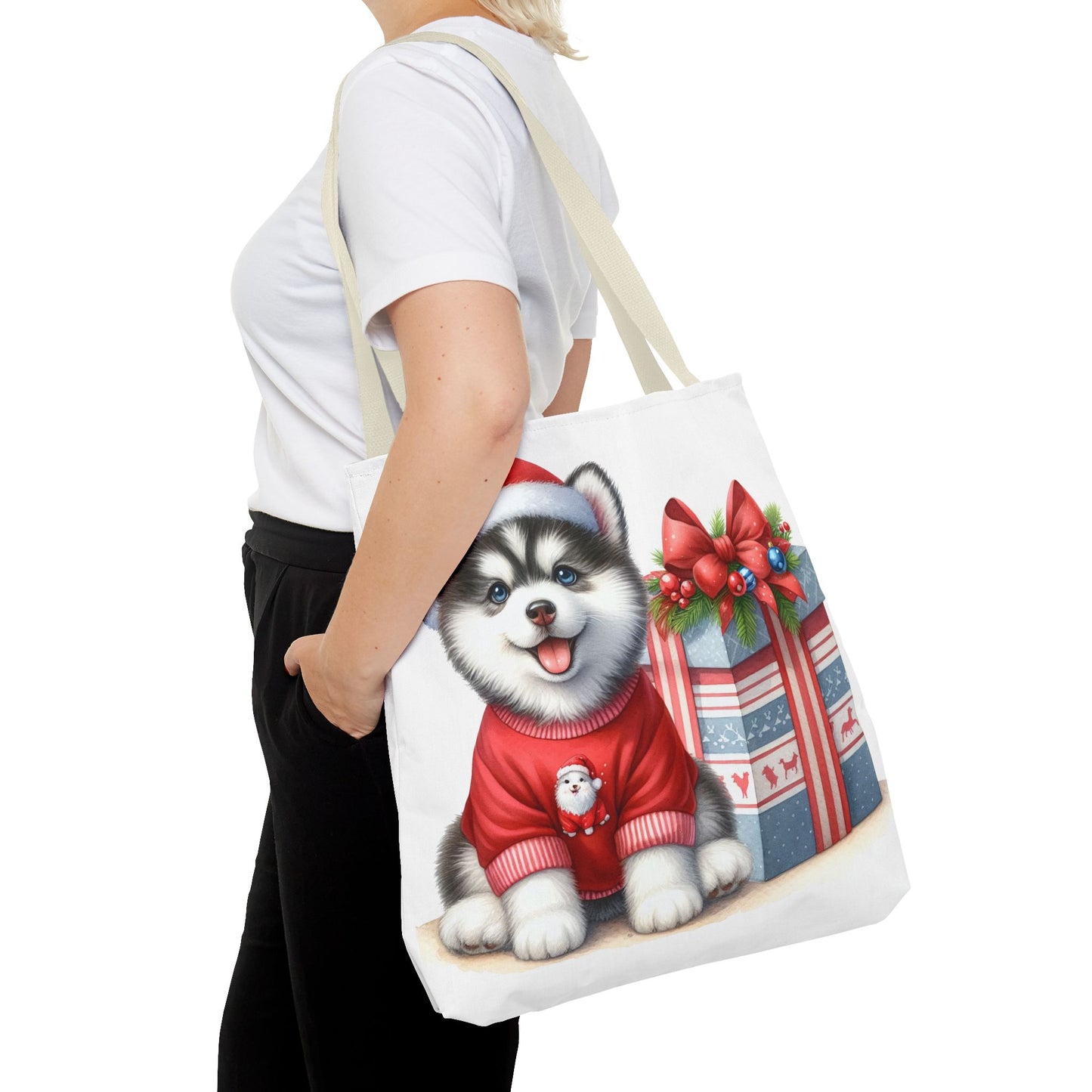 🎁 Christmas Husky Tote Bag – Festive Pup & Holiday Cheer in Every Carry 🎄