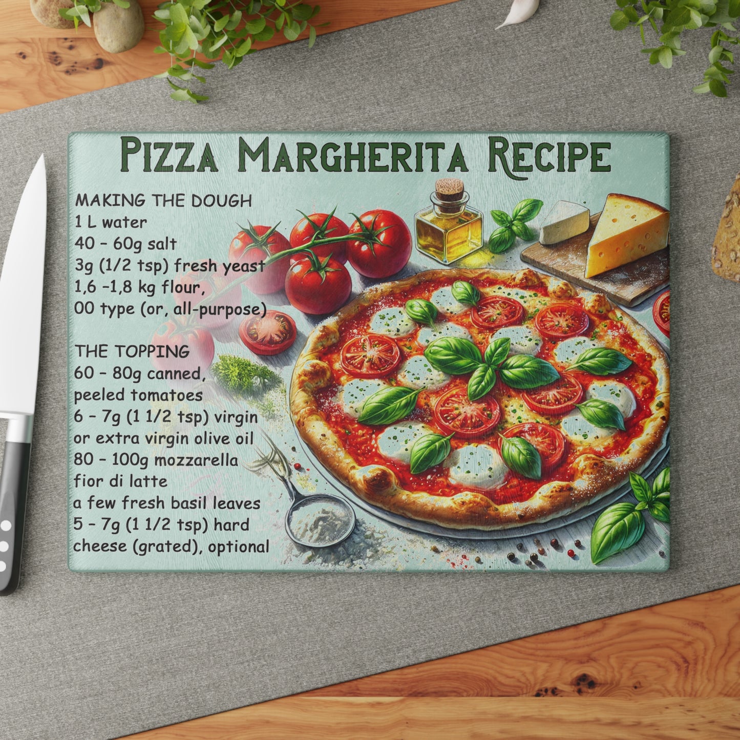 🍕 Pizza Margherita Recipe – Authentic Italian Style Cutting Board