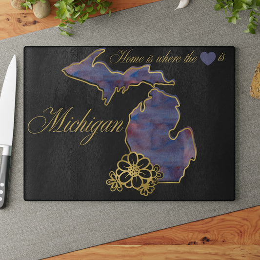 💜 Michigan Floral Cutting Board – Bold Lakeside Beauty with Artistic Elegance 🌺