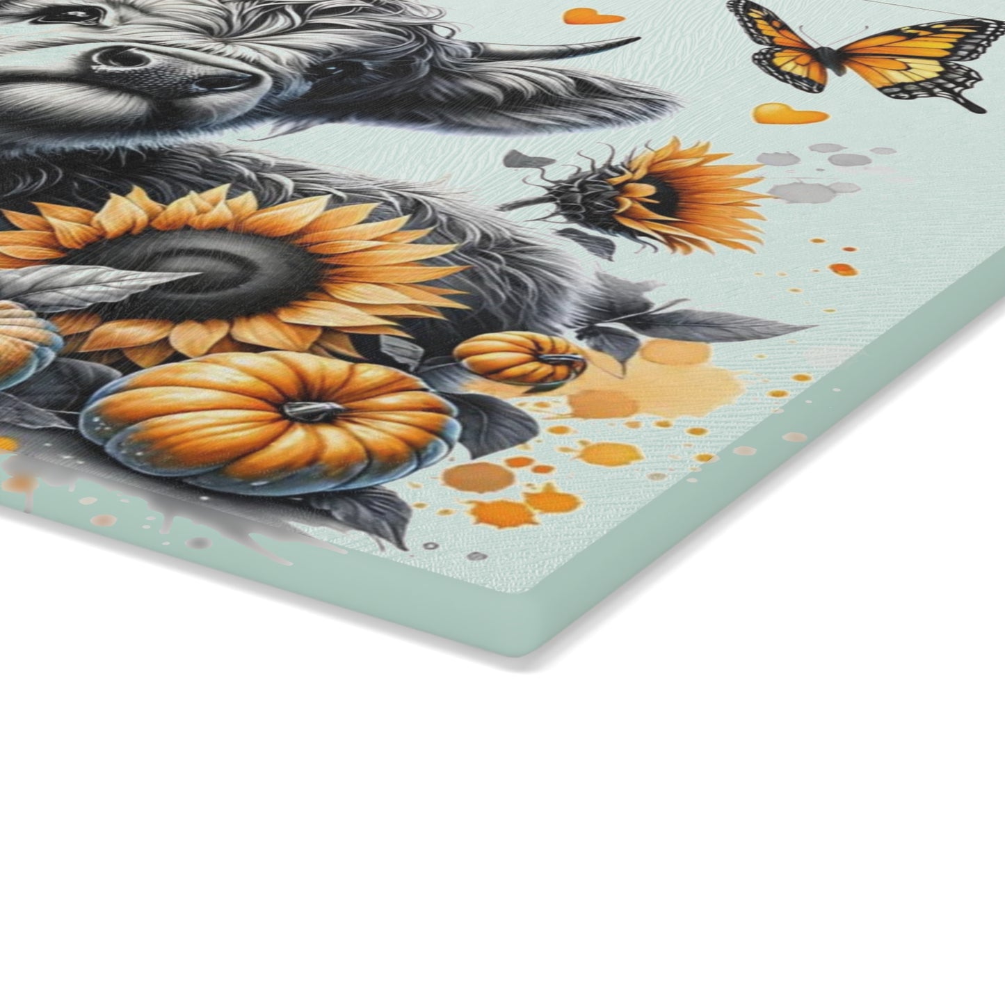 🐮🎃 Hello Pumpkin Highland Cow Cutting Board – Autumn Charm with Sunflowers & Butterflies 🍂🦋