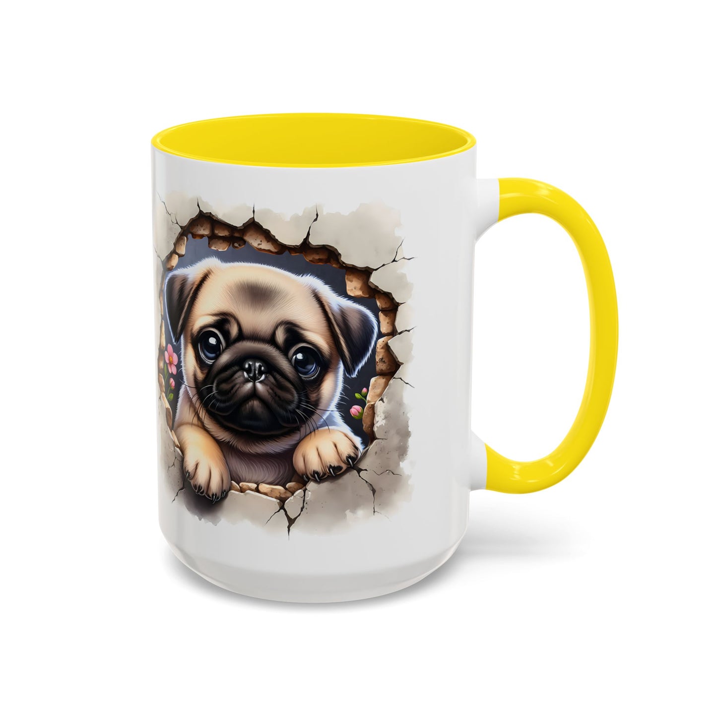 🐾💛 Pug Puppy Accent Mug – Cute Wrinkly Pug Coffee Cup ☕✨