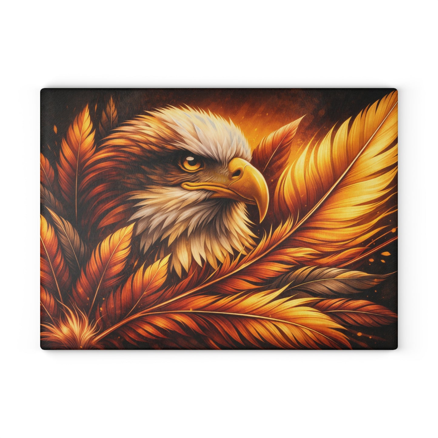 Majestic Eagle & Golden Feathers Glass Cutting Board – Bold Wildlife Kitchen Art