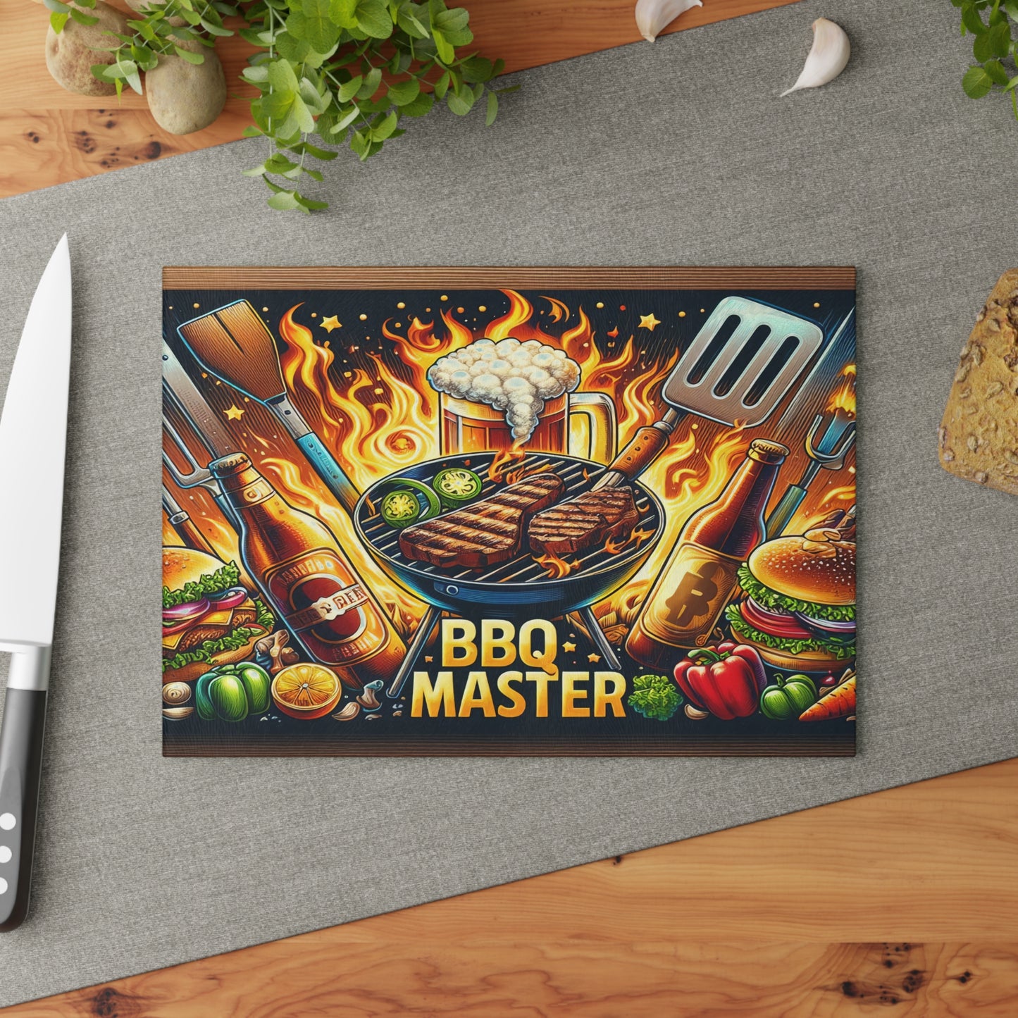 BBQ Master Glass Cutting Board – Bold Grill Style for Backyard Cooking