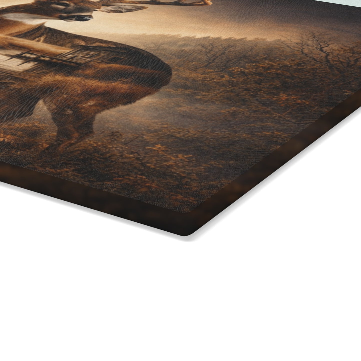 Majestic Whitetail Deer Glass Cutting Board – Rustic Woodland Wildlife Kitchen Art & Display Board