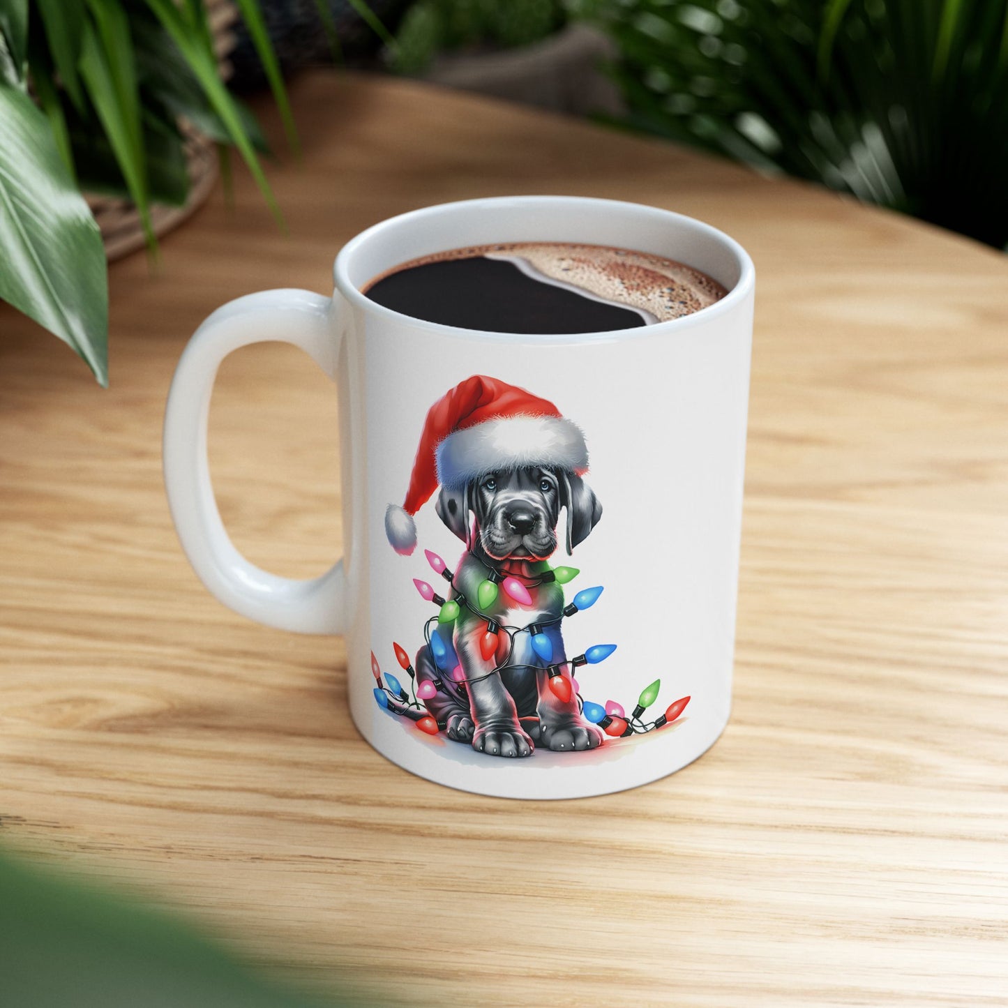 🎄 Great Dane Christmas Lights Mug – Festive Pup Charm in Every Sip 🎄