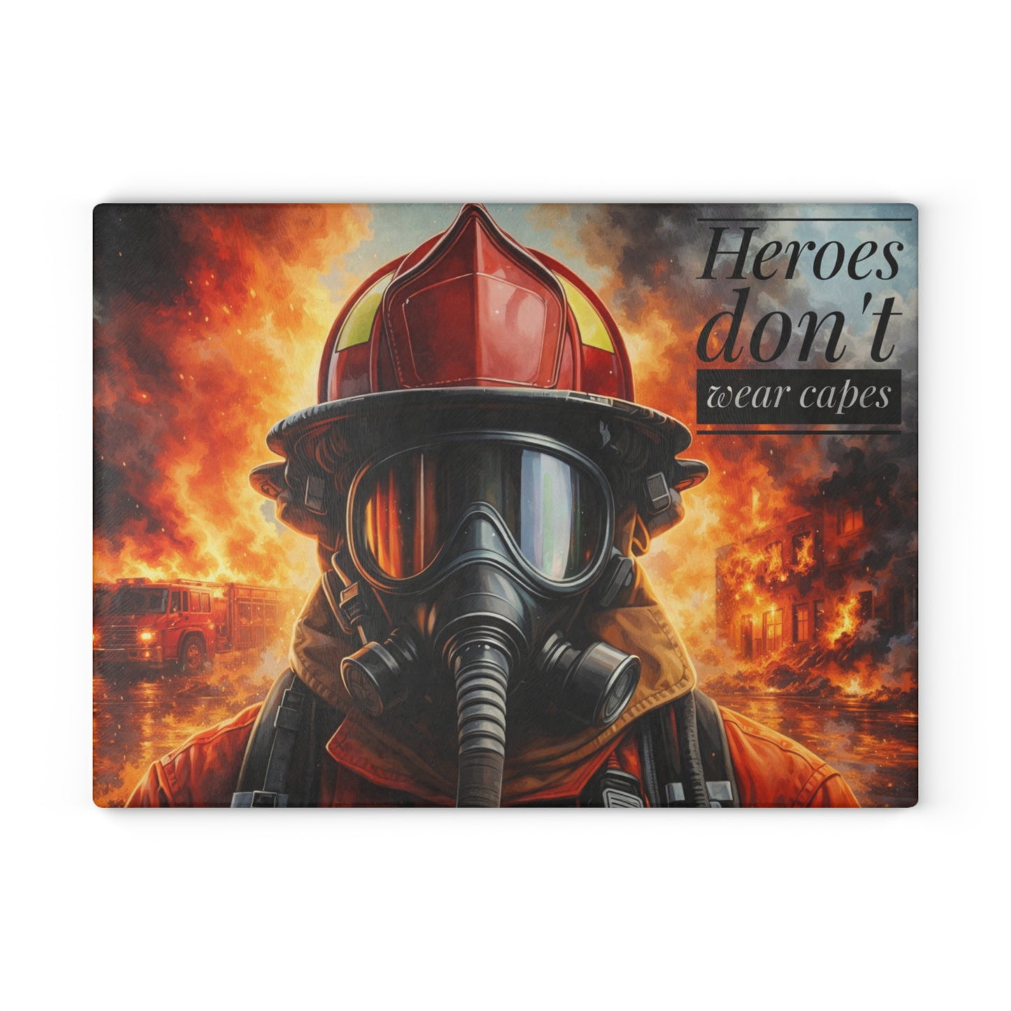Firefighter Hero Tribute Glass Cutting Board – First Responder Strength Kitchen Art