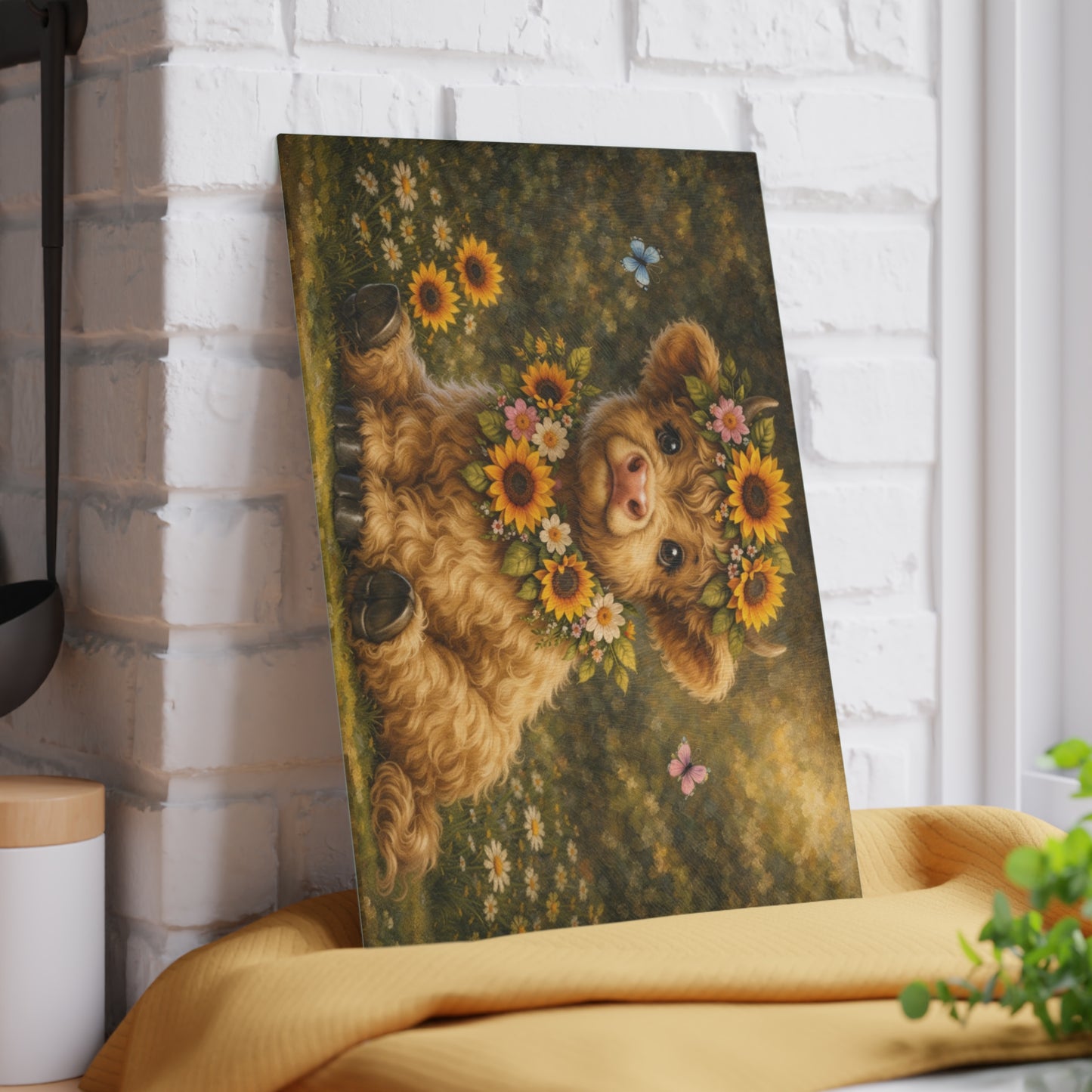 Floral Highland Calf Glass Cutting Board – Vintage Garden Style