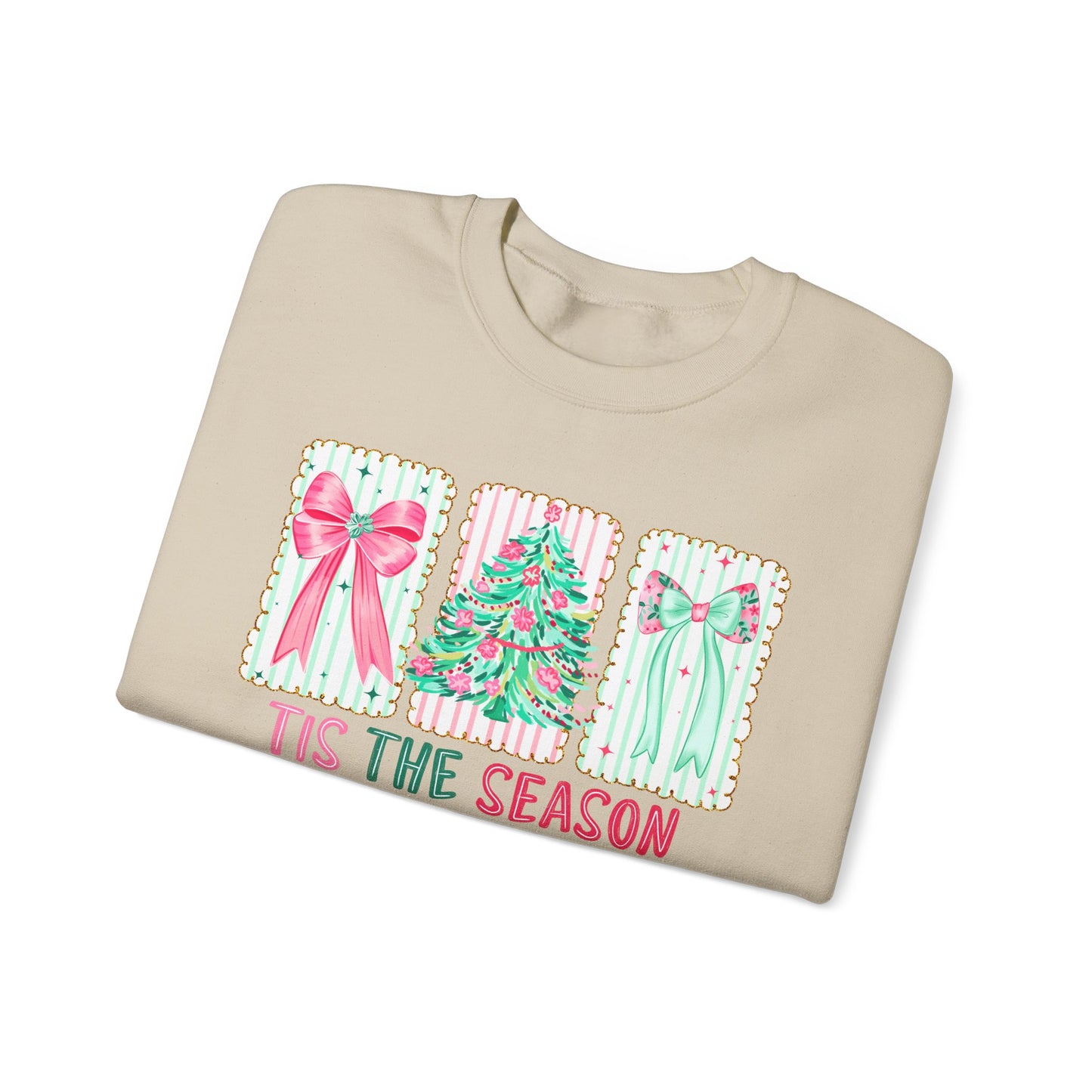 🎀🎄 ’Tis The Season Sweatshirt – Pastel Bows & Merry Tree Vibes ✨☃️
