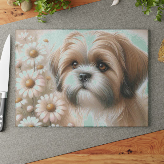 🐾 Shih Tzu & Daisies Cutting Board – Sweet Charm for Your Kitchen 🐶🌼