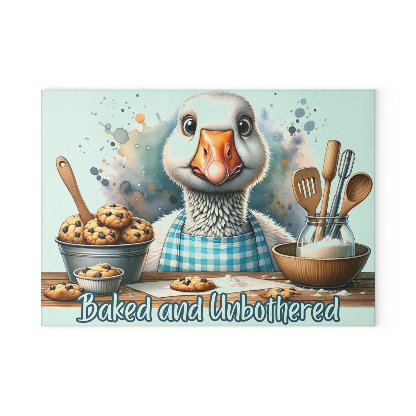 🪿🍪 “Baked and Unbothered” Glass Cutting Board – Sweet Whimsy for Your Kitchen