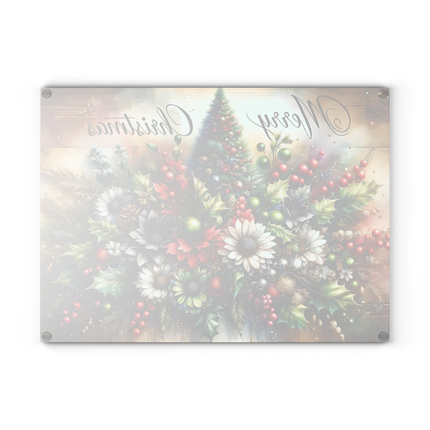 🎄✨ “Merry Christmas Bouquet” Glass Cutting Board – Festive Holiday Centerpiece for Your Kitchen