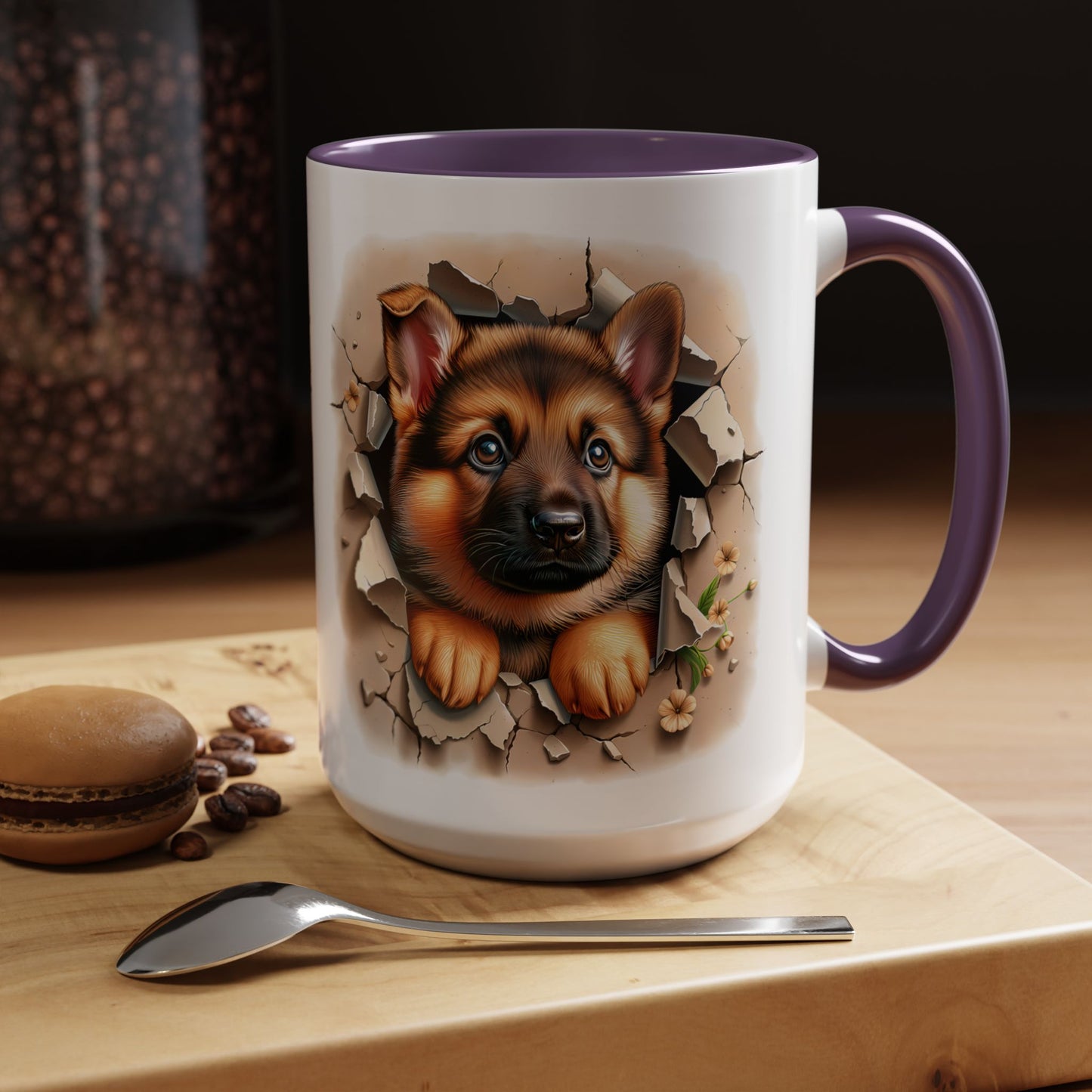 🐾☕ German Shepherd Puppy Peek Accent Mug – Loyal Pup Lover Gift ✨🖤