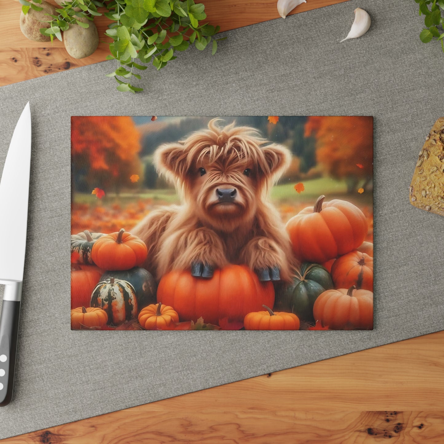 🍂🐮 Autumn Highland Calf Cutting Board – Rustic Fall Charm for Your Farmhouse Kitchen 🎃🍁