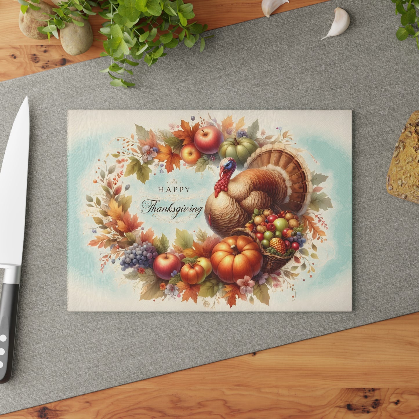 🦃🍂 “Happy Thanksgiving” Fall Turkey Cutting Board – Harvest Kitchen Décor ✨🌻
