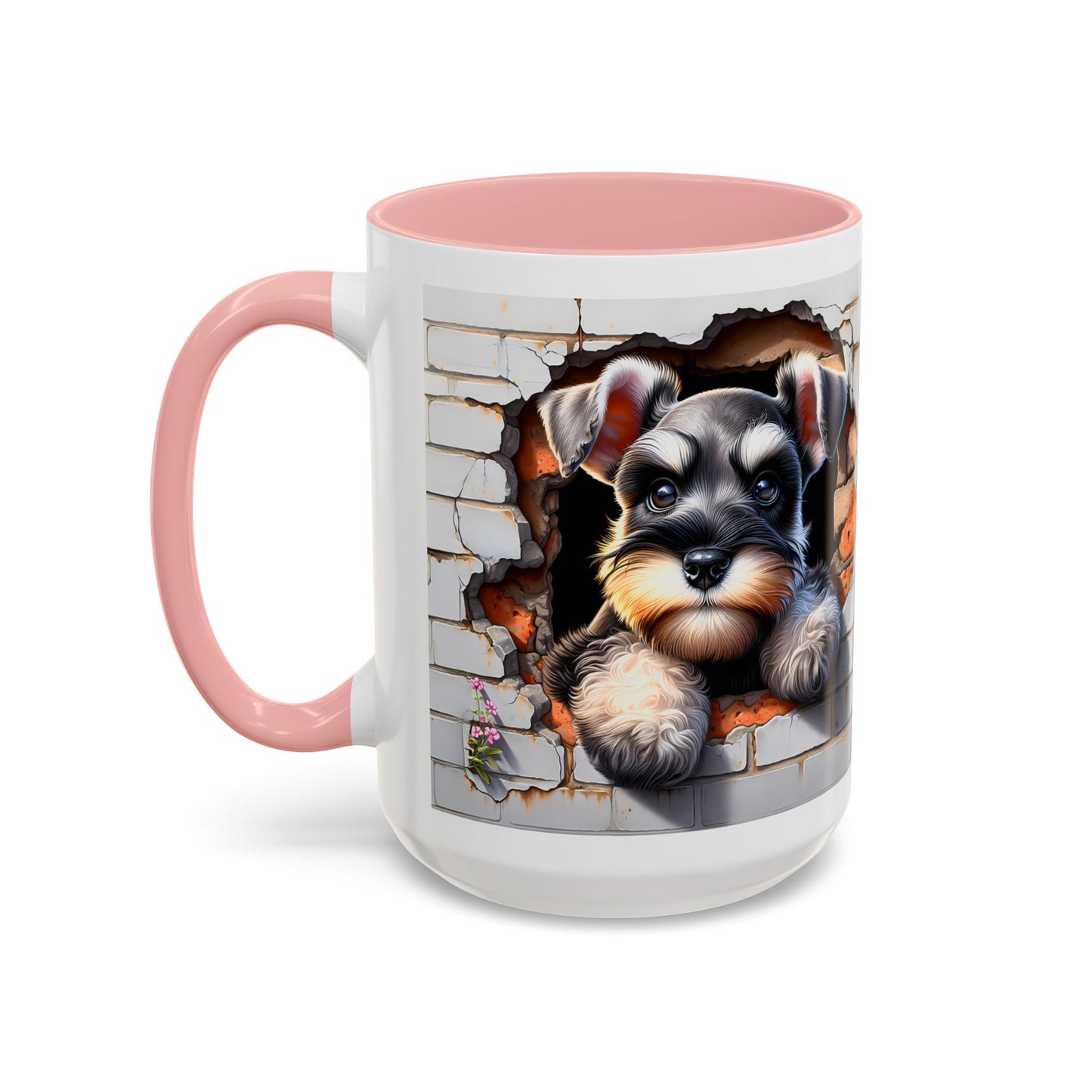 🎀🐶 Schnauzer Puppy Accent Mug – Cute Peek-Through Dog Design for Animal Lovers ☕💖