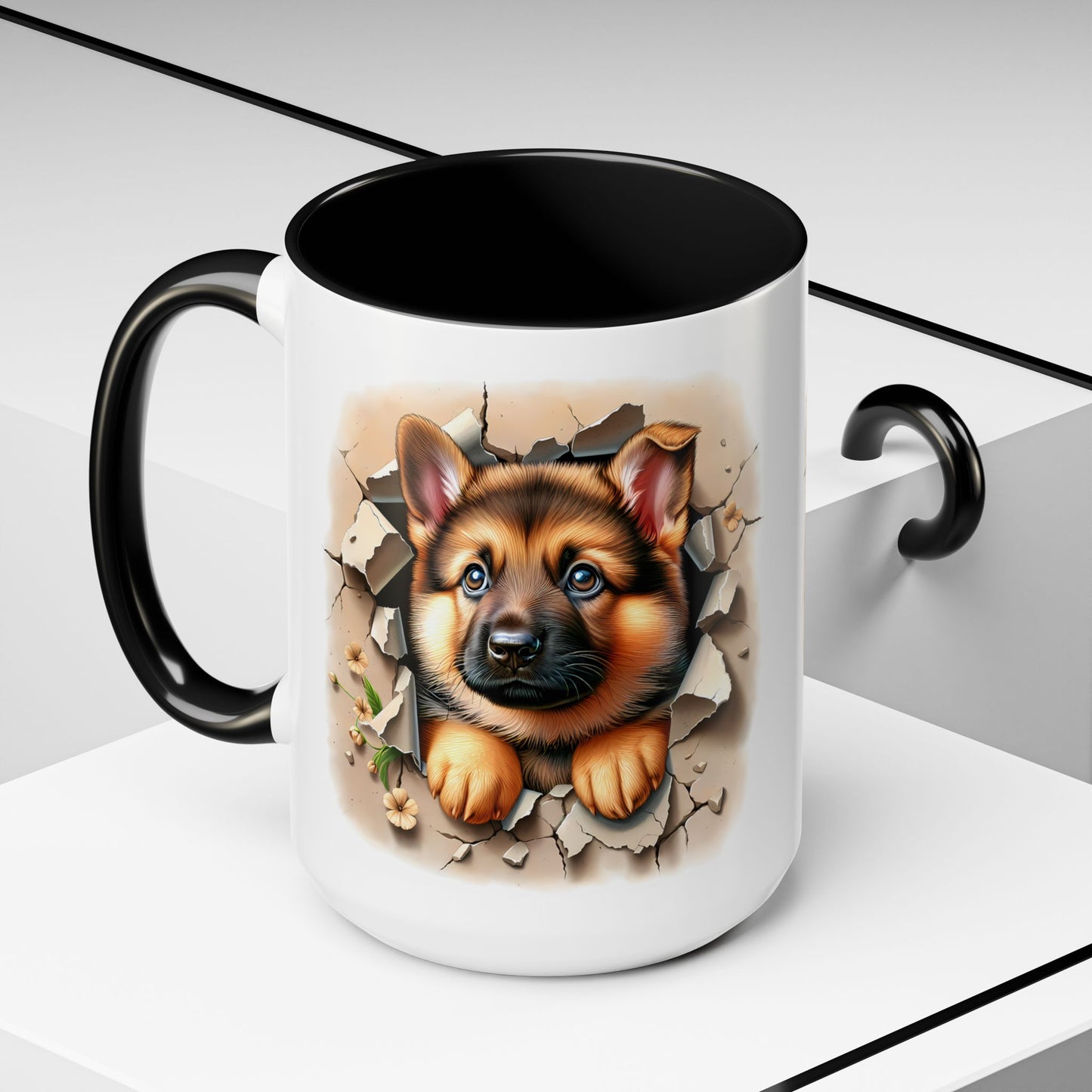 🐾☕ German Shepherd Puppy Peek Accent Mug – Loyal Pup Lover Gift ✨🖤