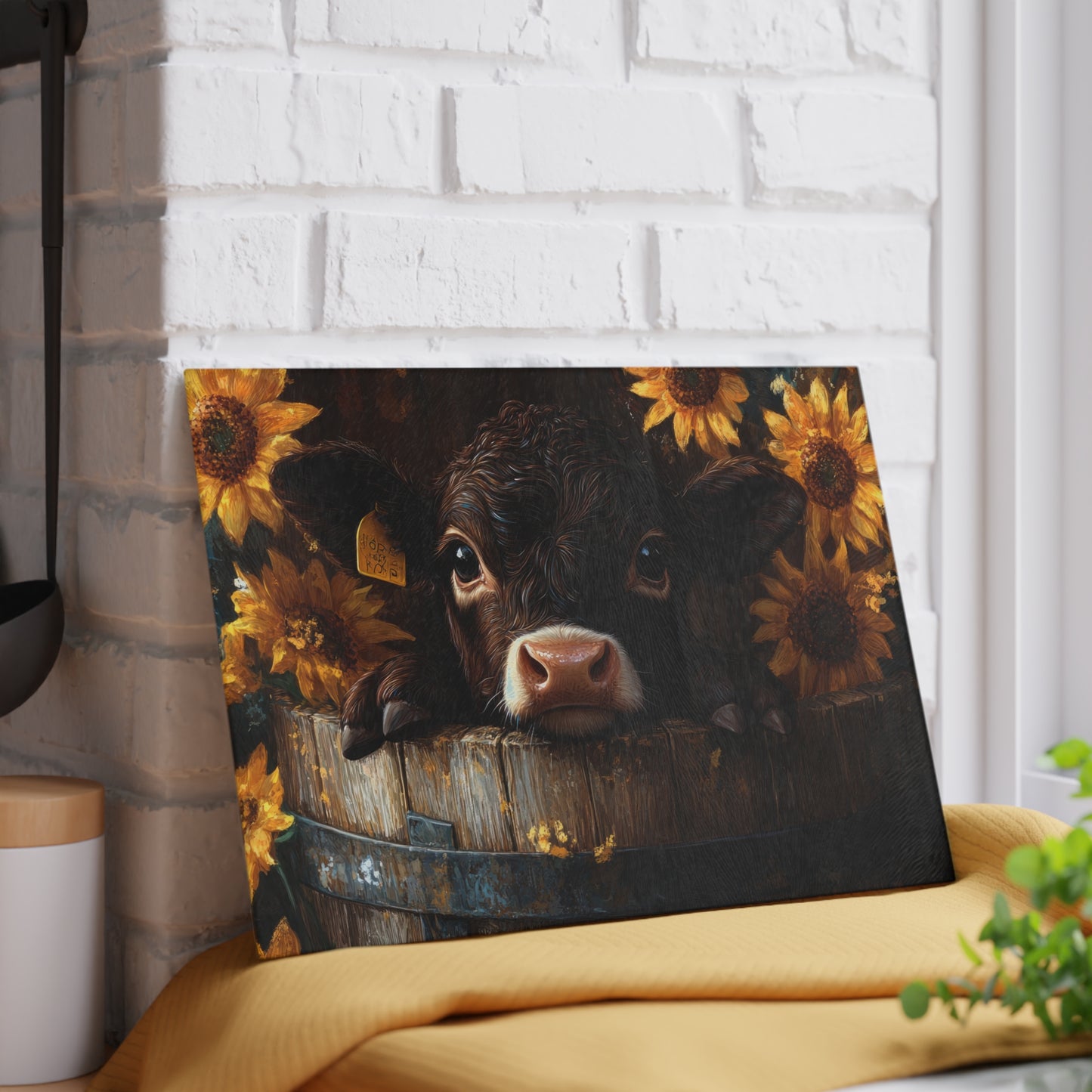 🌻🐄 Rustic Sunflower Calf Cutting Board – Farmhouse Charm Meets Country Elegance 🌾✨