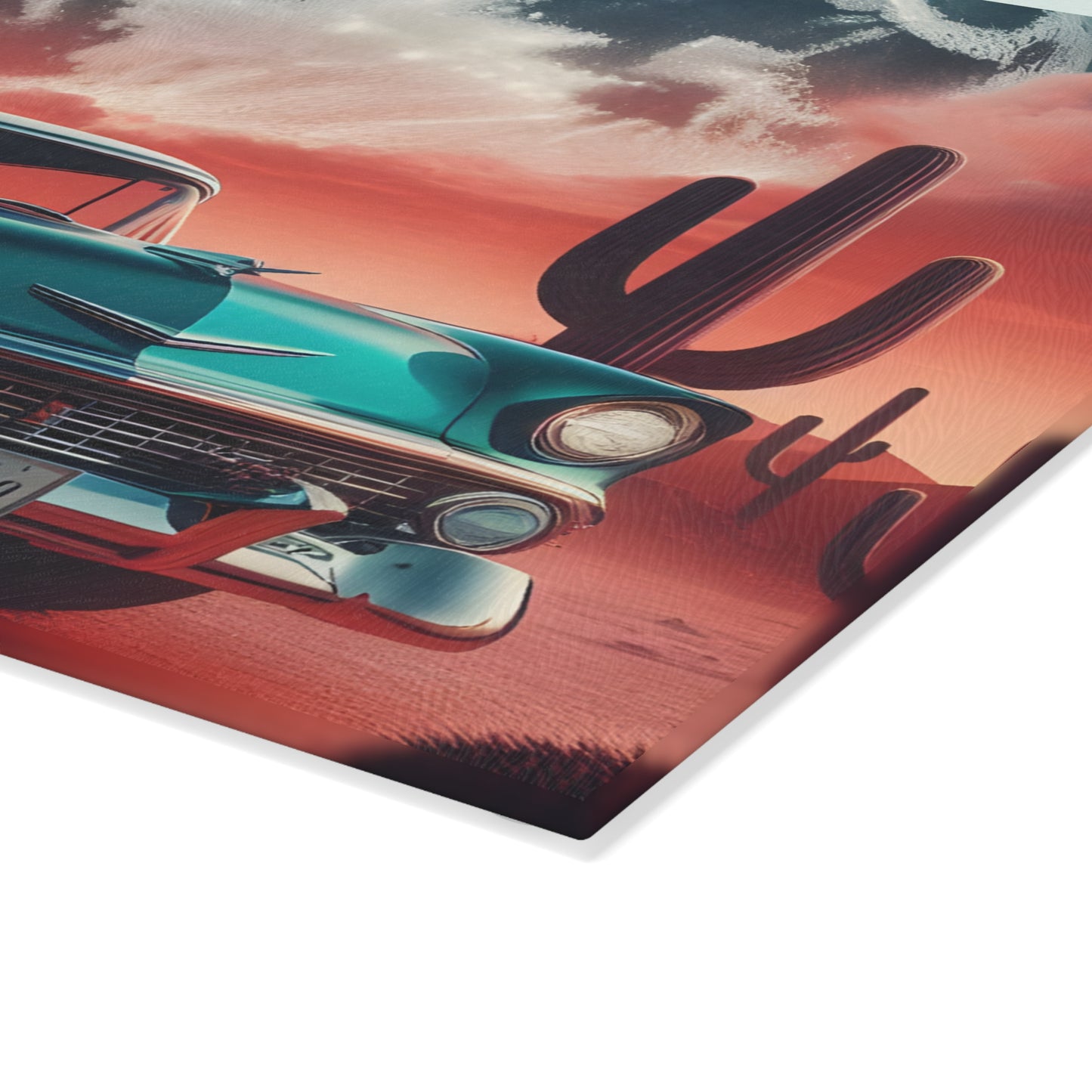 🌵 Retro Desert Night Car Cutting Board – Vintage Vibes for Your Kitchen 🚗