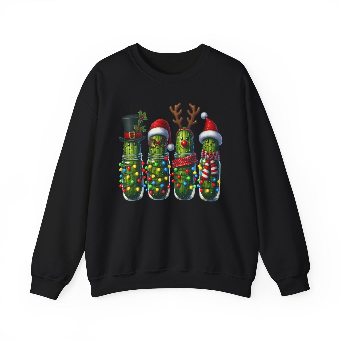 🥒✨ Merry Picklemas Crewneck – Festive Pickle Jars with Holiday Lights