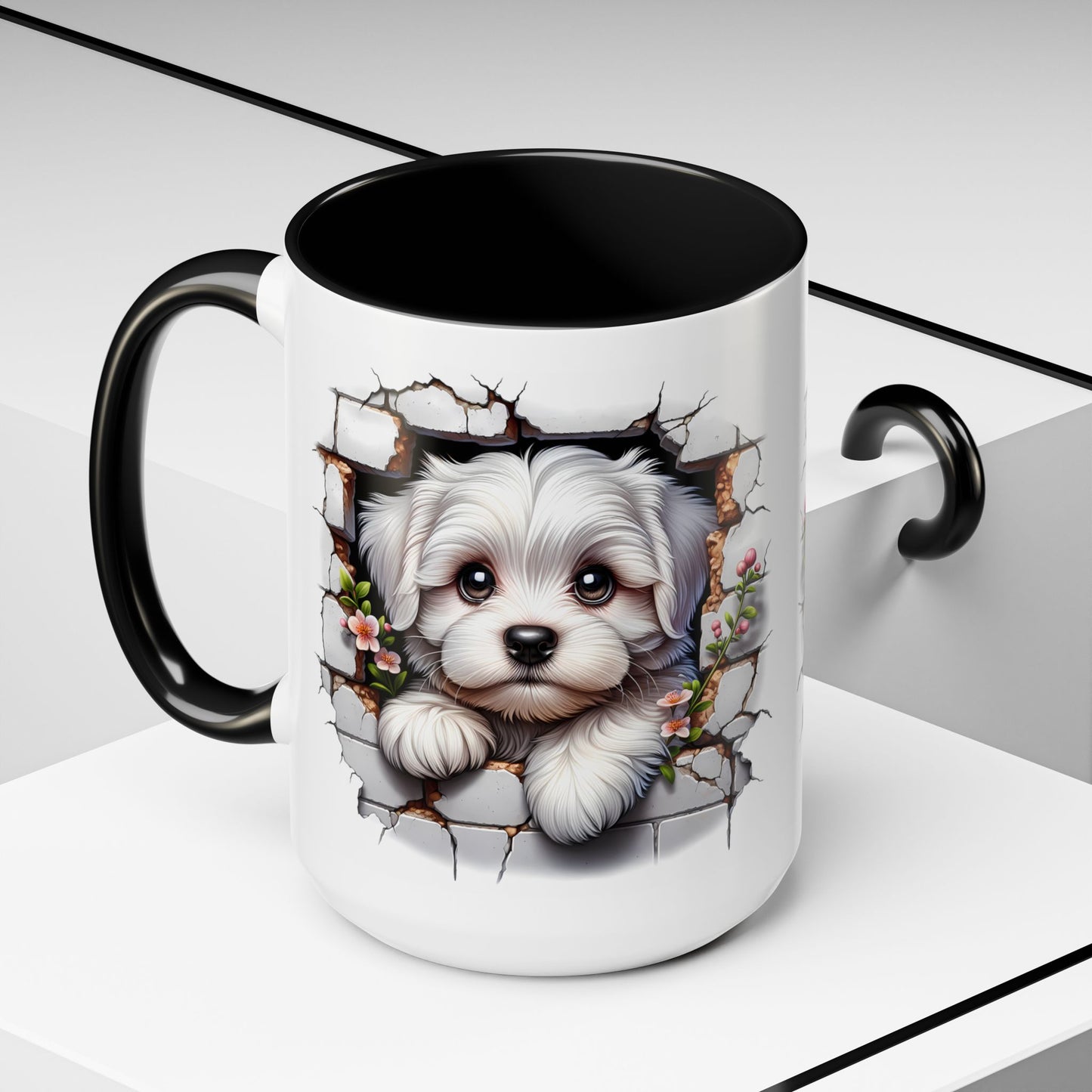 🎀🐶 Maltese Puppy Accent Mug – Cute Peek-Through Dog Design for Animal Lovers ☕💖
