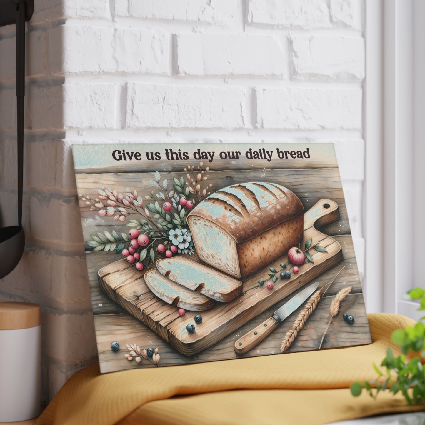 Tabla de cortar "Pan de cada día": arte de cocina rústico inspirado en la fe