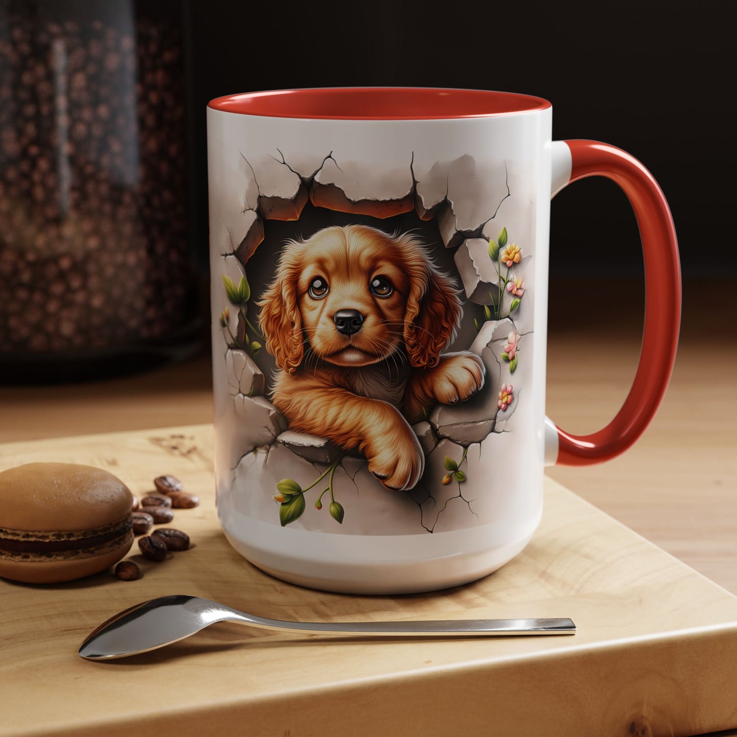 🐾 Cocker Spaniel Puppy Accent Mug – Sweet Fluffy Pup Coffee Cup ☕🤎