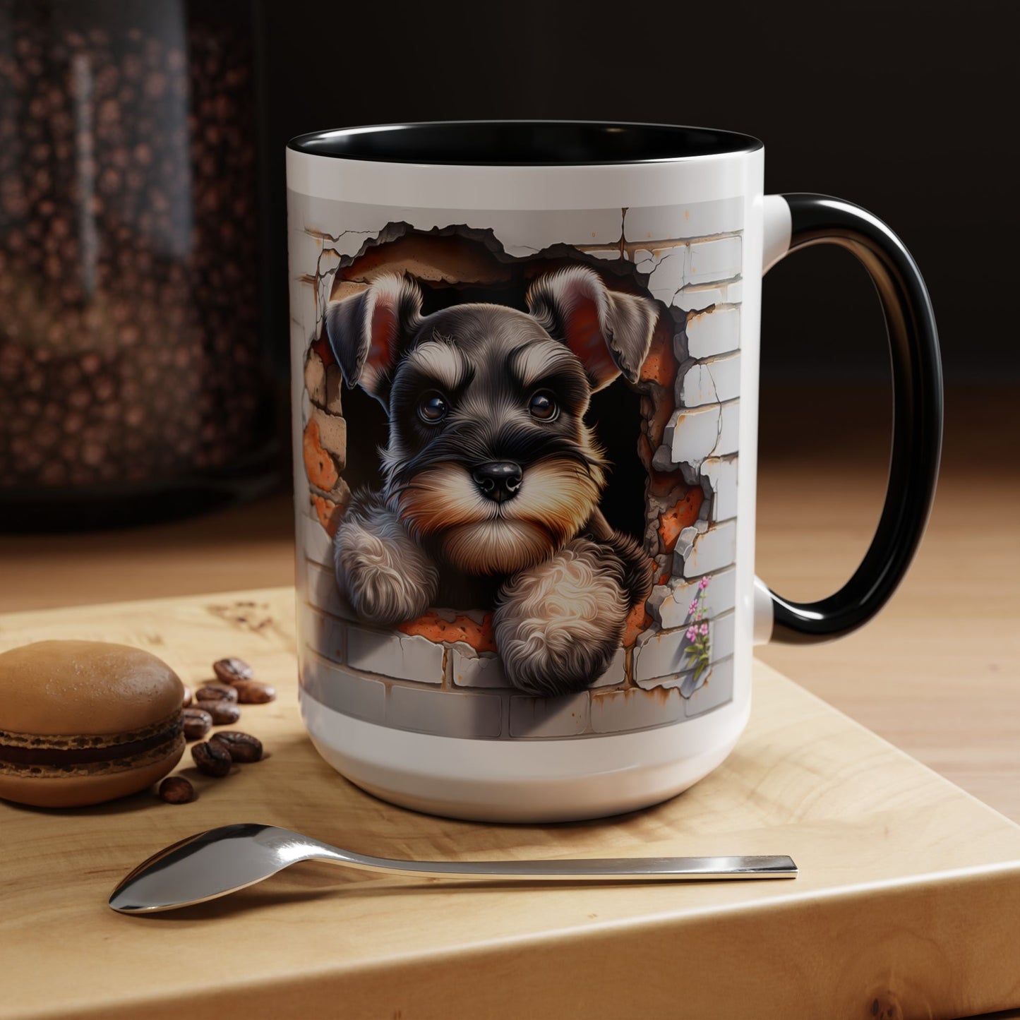 🎀🐶 Schnauzer Puppy Accent Mug – Cute Peek-Through Dog Design for Animal Lovers ☕💖