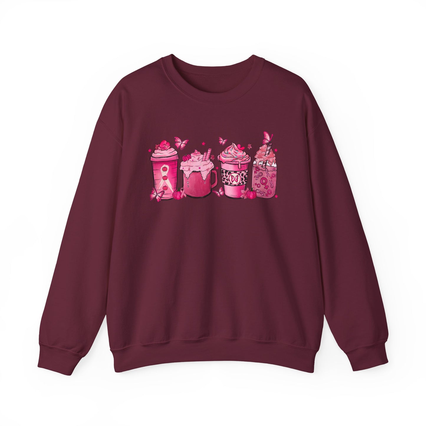 ☕🎀 Pink Awareness Drinks Sweatshirt – Breast Cancer Support Coffee Lovers