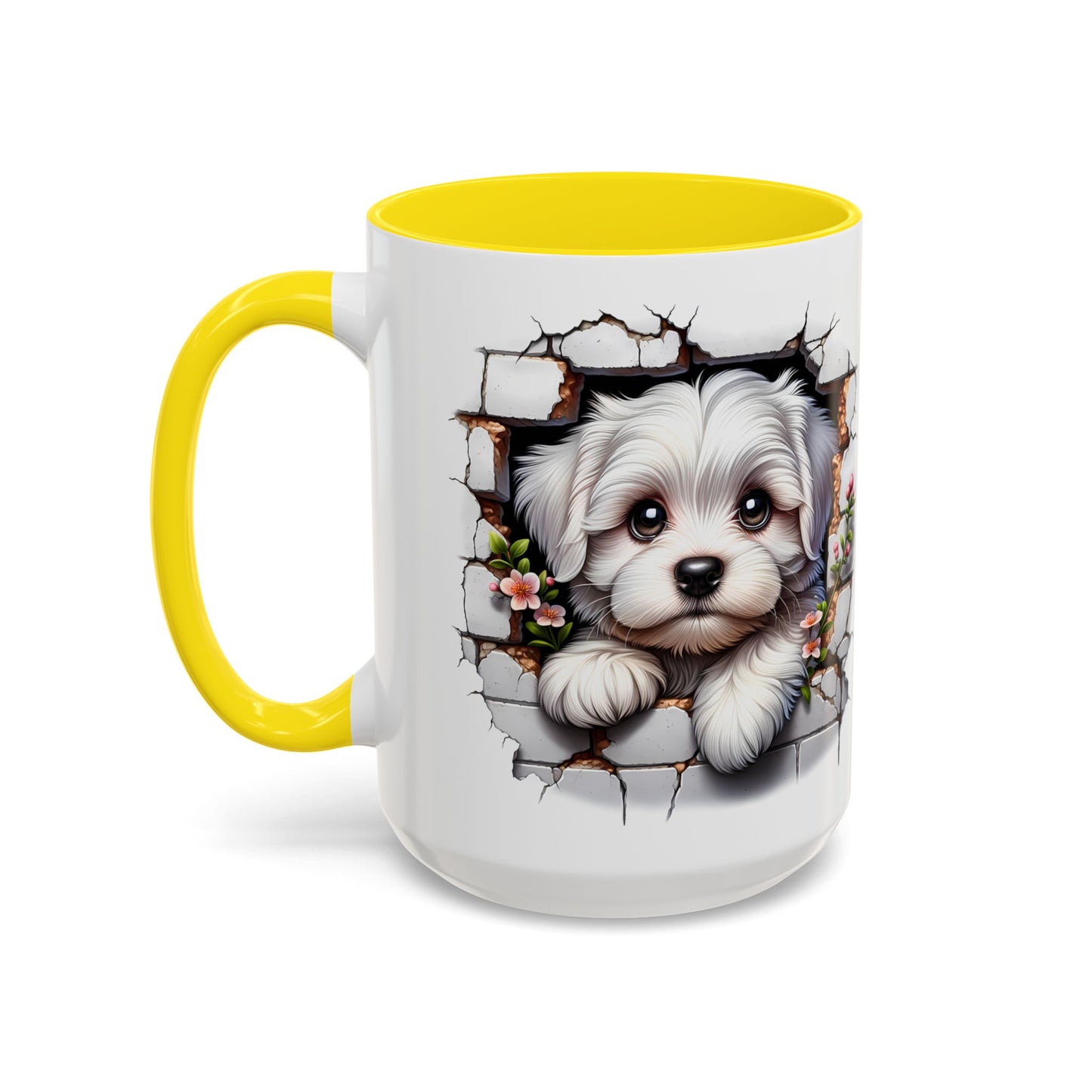 🎀🐶 Maltese Puppy Accent Mug – Cute Peek-Through Dog Design for Animal Lovers ☕💖