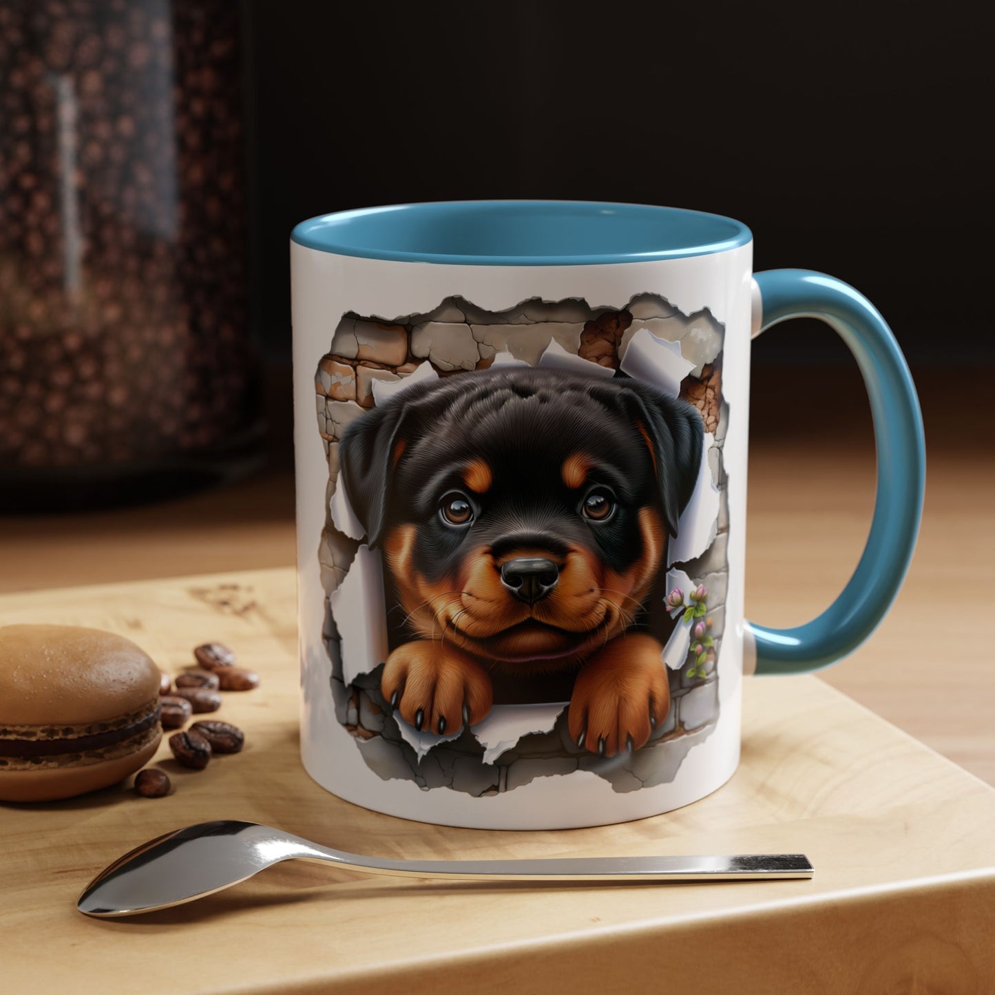 🐾☕ Rottweiler Puppy Accent Mug – Sweet Breakthrough Pup Design ✨