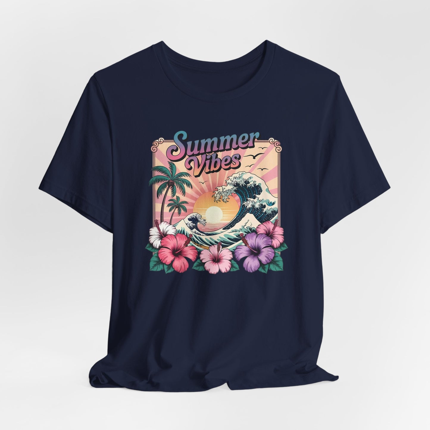 ☀️ Camiseta Summer Vibes – Ola playera vibrante, hibisco y palmeras | Camiseta gráfica para mujer