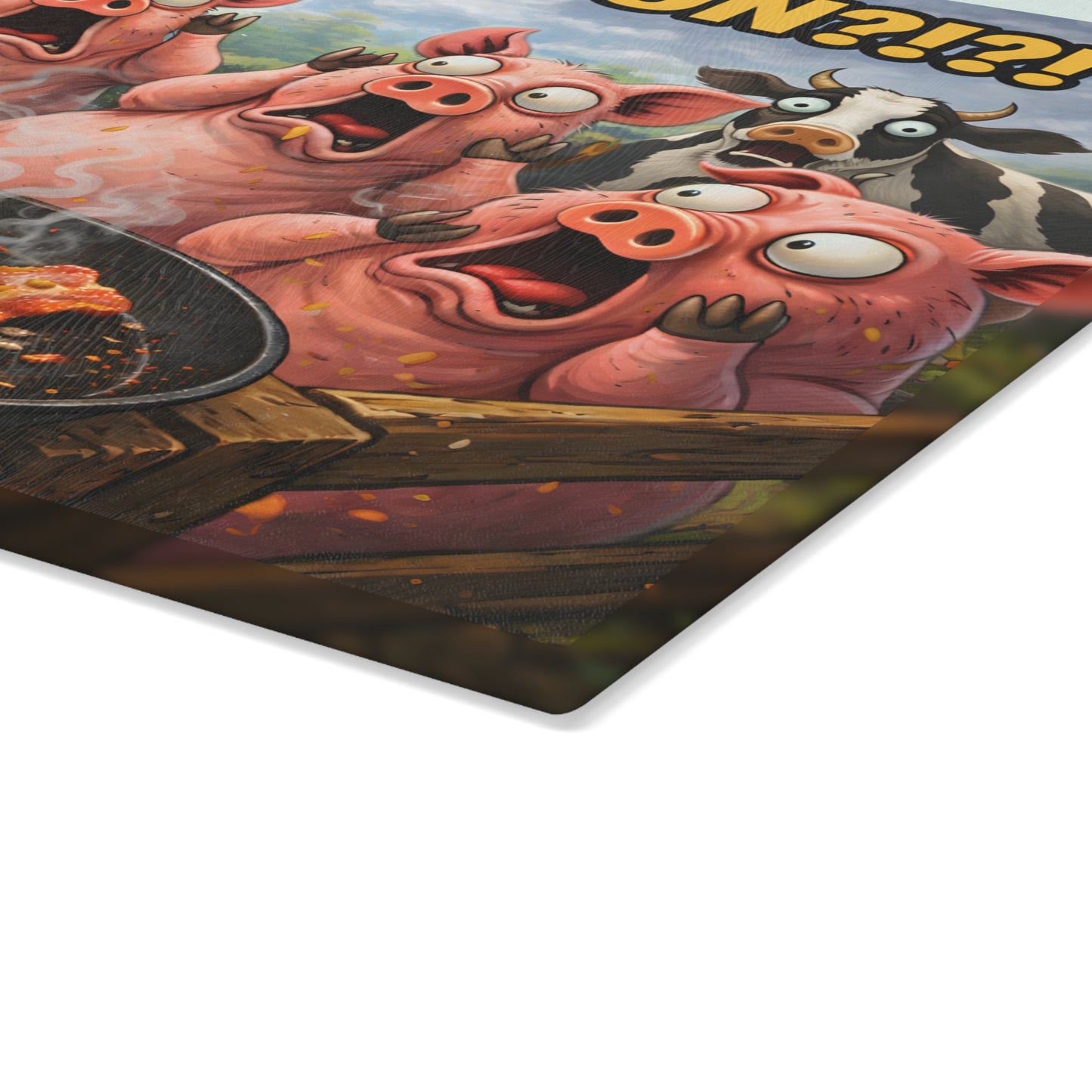 Is That Bacon?! Glass Cutting Board – Funny Farm Animal Kitchen Chaos Art