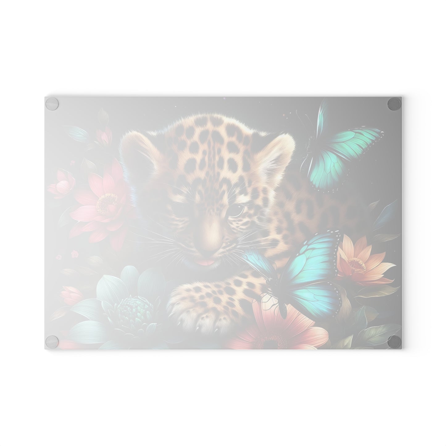 🦋 Leopard Cub & Blue Butterfly Cutting Board – Whimsy Meets Wild in Bloom 🌸🐆
