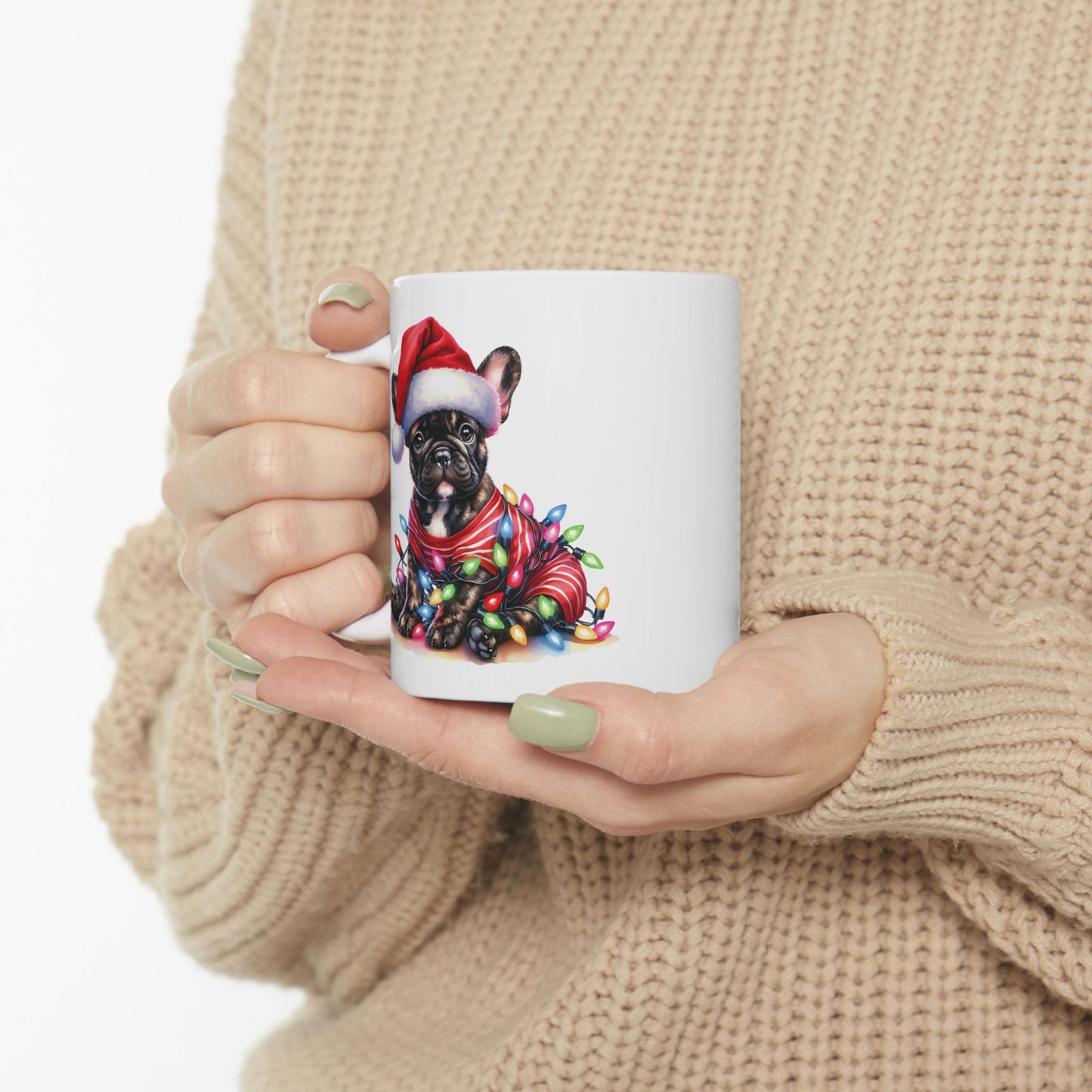 🎄 French Bulldog Christmas Lights Mug – Holiday Mischief, Frenchie Style! 🐶☕