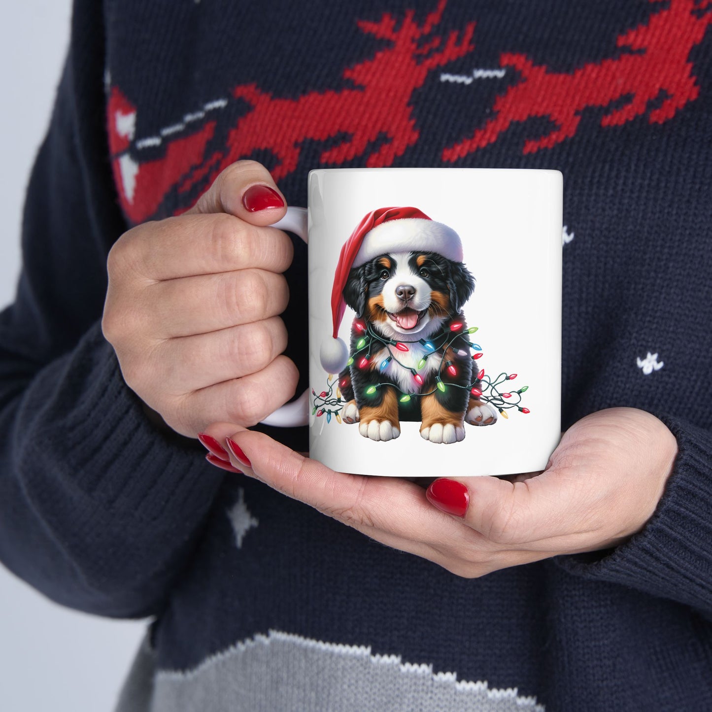 🎄 Bernese Mountain Dog Christmas Lights Mug – Cozy Charm for the Holidays 🐶