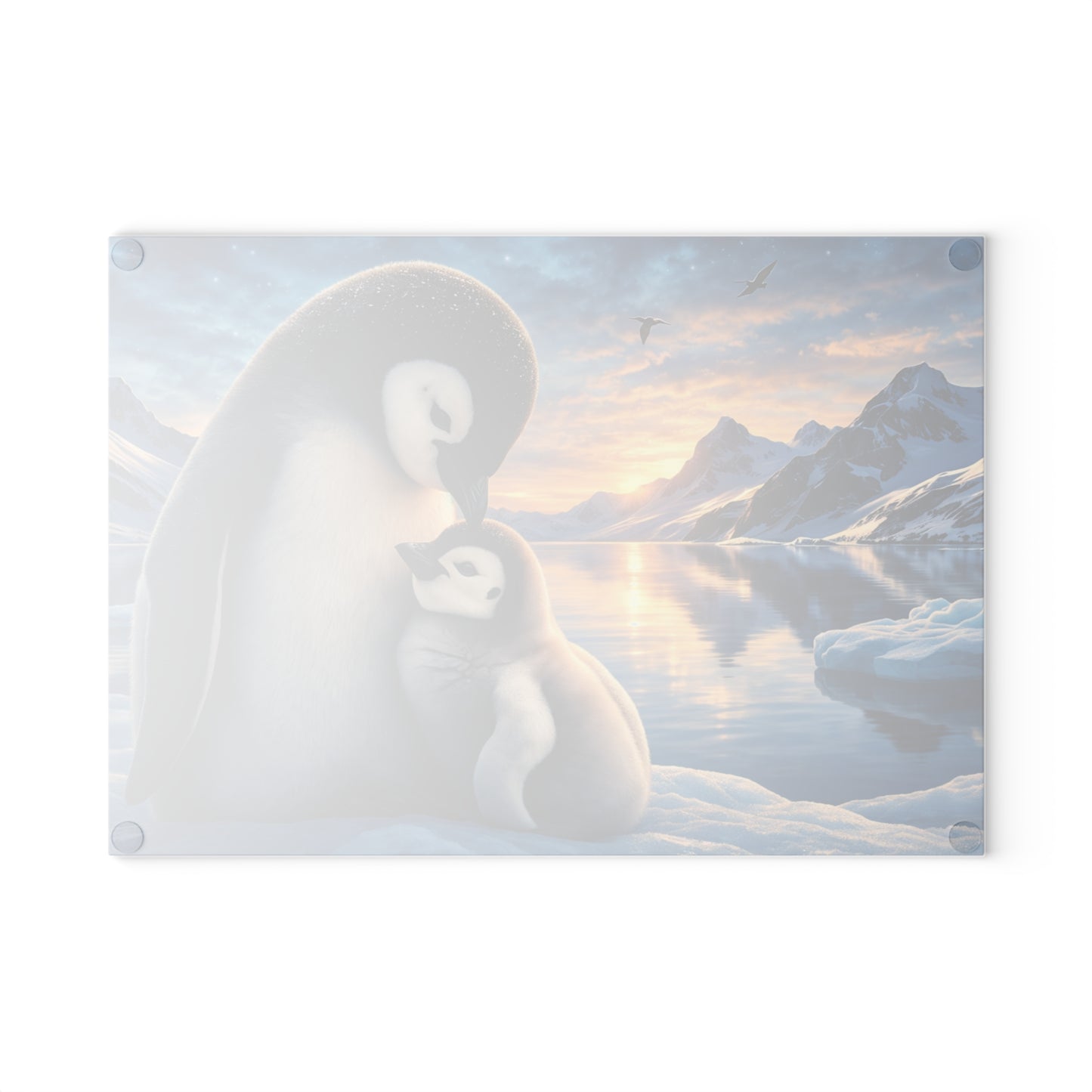 Arctic Penguin Love Glass Cutting Board – Peaceful Polar Wildlife Kitchen Art