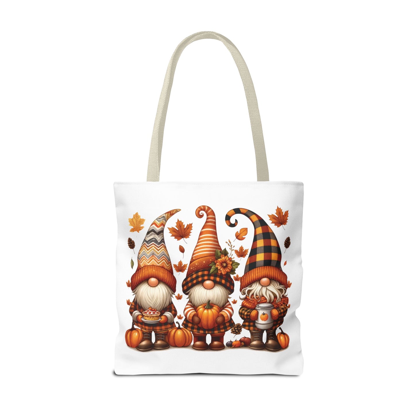 🍁 Autumn Gnome Trio Tote Bag – Cozy Fall Charm with Pumpkin Spice Magic