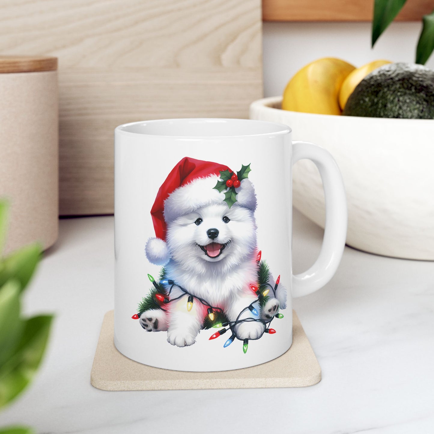 ☃️ American Eskimo Christmas Mug – Fluffy Holiday Cheer in a Santa Hat 🎄
