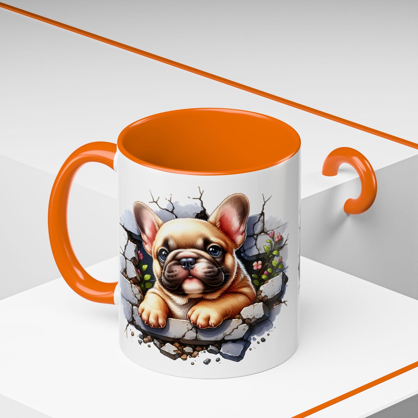 🐾☕ Tan French Bulldog Puppy Accent Mug – Sweet Peek-Through Pup Design ✨